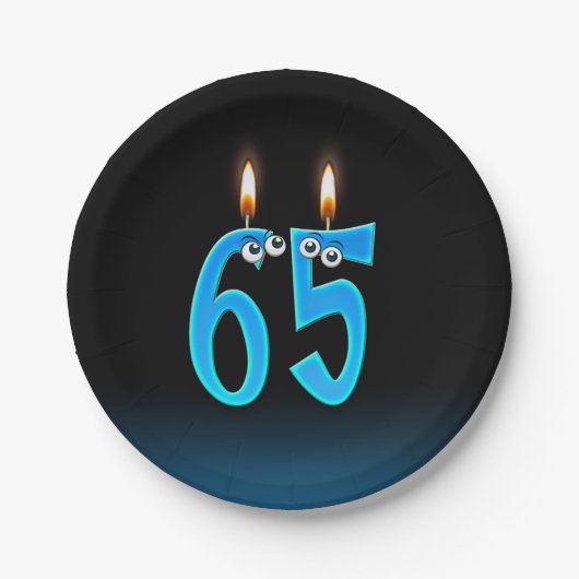 65誕生日（ろうそく火の付いた） ペーパープレート (正面)