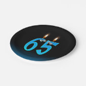65誕生日（ろうそく火の付いた） ペーパープレート (アングル)