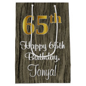 65誕生日:エレガントフェイク金ゴールドルック#,フェイク Wood ミディアムペーパーバッグ (裏面)