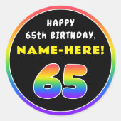 65誕生日:カラフルレインボー# 65,名前をカスタムする ラウンドシール (正面)