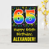 65誕生日:カラフル音楽シンボル+虹65 カード (黄色い花)