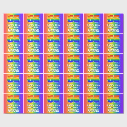 65誕生日: カラフル、おもしろいレインボーパターン# 65 ラッピングペーパー (シーム)