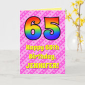 65誕生日:ピンクストライプのハート、レインボー# 65 カード (黄色い花)