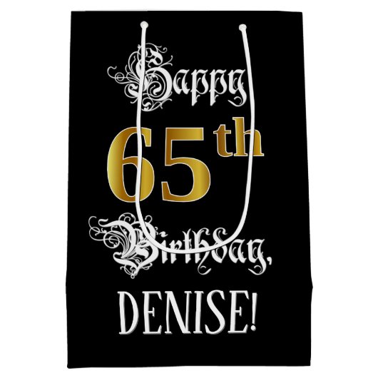 65誕生日～ファンシースクリプト；フェイク金ゴールド検索；名前 ミディアムペーパーバッグ (裏面)