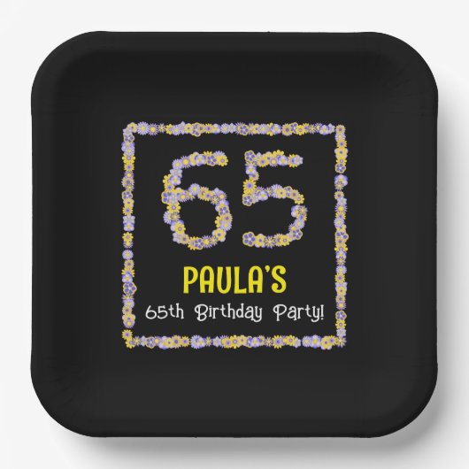 65誕生日:フローラ花数名前をカスタムする ペーパープレート (正面)