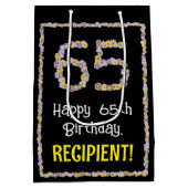 65誕生日:フローラ花数名前をカスタムする ミディアムペーパーバッグ (裏面)