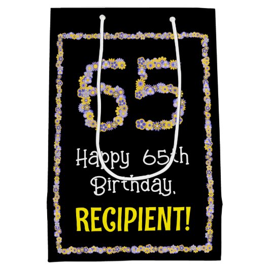 65誕生日:フローラ花数名前をカスタムする ミディアムペーパーバッグ (裏面)