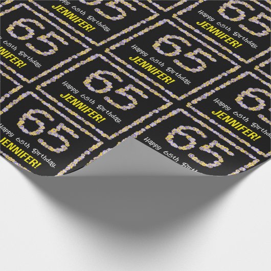 65誕生日:フローラ花数名前をカスタムする ラッピングペーパー (角)