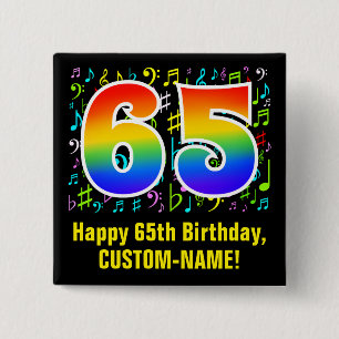 65誕生日:ミュージカラフルックシンボル,レインボー65 缶バッジ
