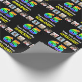 65誕生日:レインボー「65」、写真カスタムと名前 ラッピングペーパー (角)