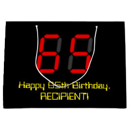 65誕生日：レッドデジタルクロックスタイル"65" +名前 ラージペーパーバッグ
