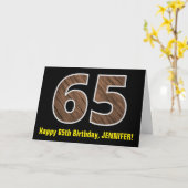 65誕生日:名前+フェイク木目パターン「65」 カード (黄色い花)