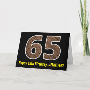 65誕生日:名前+フェイク木目パターン「65」 カード