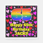 65誕生日:愛するハートパターン、虹# 65 スタンダードランチョンナプキン (正面)