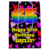 65誕生日:愛するハートパターン、虹# 65 ミディアムペーパーバッグ (裏面)