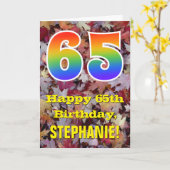65誕生日、素朴紅葉、虹「65」 カード (黄色い花)