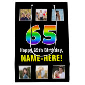 65誕生日: Rainbow "65",写真カスタムと名前 ミディアムペーパーバッグ (裏面)