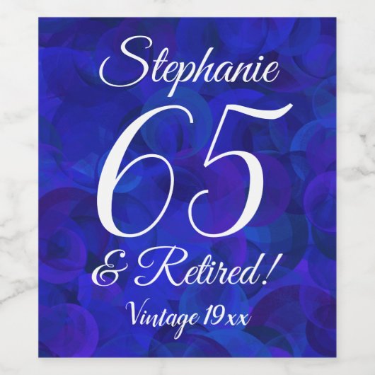 65退職したとエレガント王室の青パーソナライズされた ワインラベル (シングルラベル)