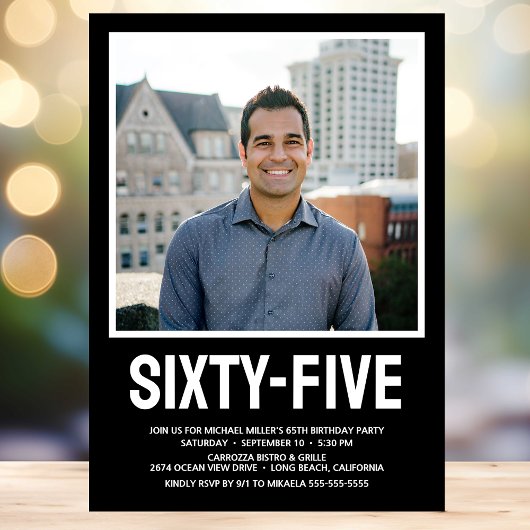 65 65誕生日はっきりした型写真 招待状
