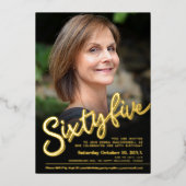 65 65誕生日カスタム写真黒金ゴールド 箔招待状 (正面)