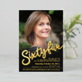 65 65誕生日カスタム写真黒金ゴールド 箔招待状 (立ち正面)