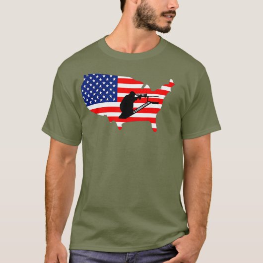 65 Creedmoorアメリカ国旗2A LRP射撃、 発砲止まり Tシャツ (正面)