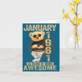 65 Year Old January 1961 Teddy Bear 65th Birthday  カード (黄色い花)
