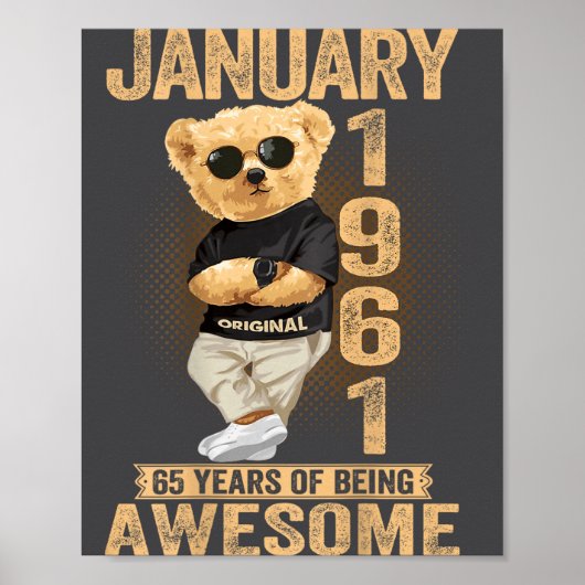 65 Year Old January 1961 Teddy Bear 65th Birthday  ポスター (正面)