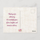 65 Years Flowers Floral Linen 65th Birthday Thanks ポストカード (裏面)