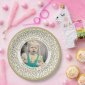 65 Your Photo Random Number Pattern Gold/White ペーパープレート (パーティー)