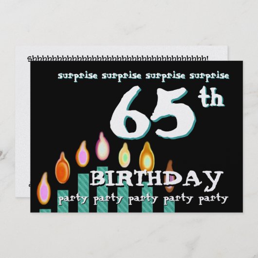 65thサプライズ誕生日ティール(緑がかった色)キャンドル 招待状 (正面/裏面)