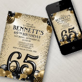 65thバルーンブラック金ゴールド誕生日 招待状