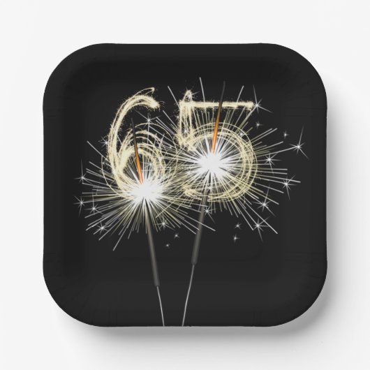 65thバースデーパーティースパーカーズオンブラック ペーパープレート (正面)