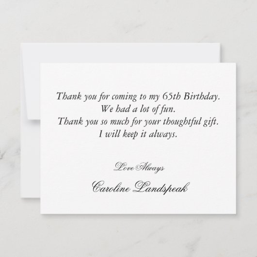65thバースデーパーティーブルーハートジェムサンキュー サンキューカード (裏面)