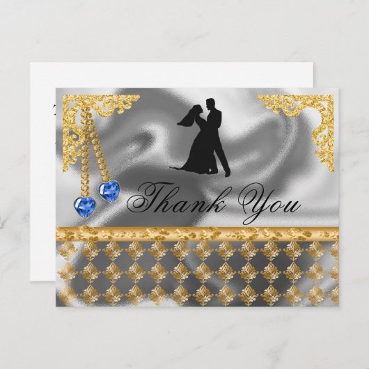 65thバースデーパーティーブルーハートジェムサンキュー サンキューカード (正面/裏面)