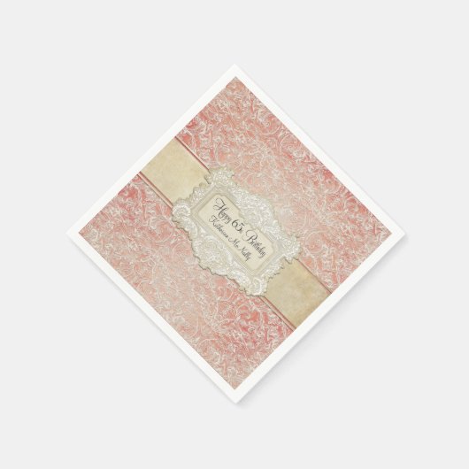 65thバースデーパーティーヴィンテージフランスのリージェンシーレース スタンダードカクテルナプキン (角)
