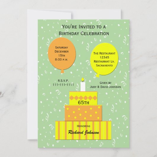 65thバースデーパーティー招待おもしろい65thケーキ 招待状 (正面)