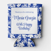 65th誕生日シックブルーホワイトフローラ 缶クーラー (正面)