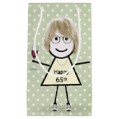 65th誕生日スティックガールオン水玉模様 スモールペーパーバッグ (正面)