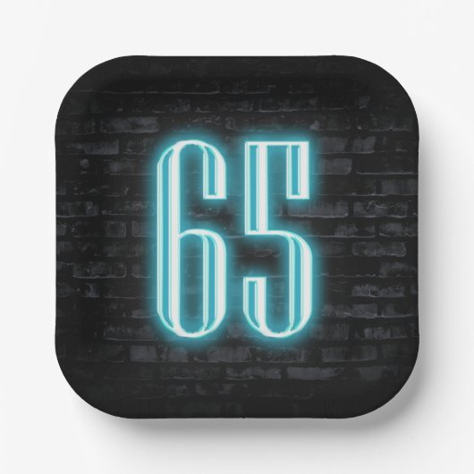 65th誕生日パーティネオンサインオンブリック ペーパープレート (正面)