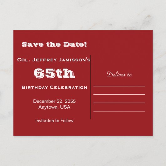 65th誕生日パーティーの招待フラグを保存する 案内ポストカード (裏面)