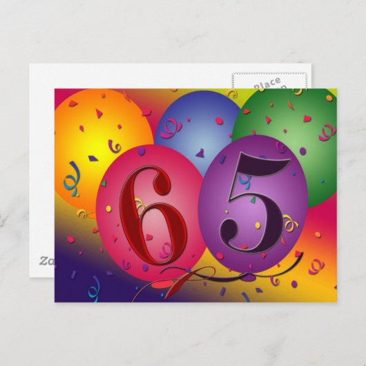 65th誕生日パーティーはがき招待状- カスタマイズ インビテーションポストカード (正面/裏面)