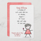 65th誕生日パーティーガールwithワイン 招待状 (正面/裏面)