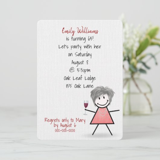 65th誕生日パーティーガールwithワイン 招待状 (スタンド正面)