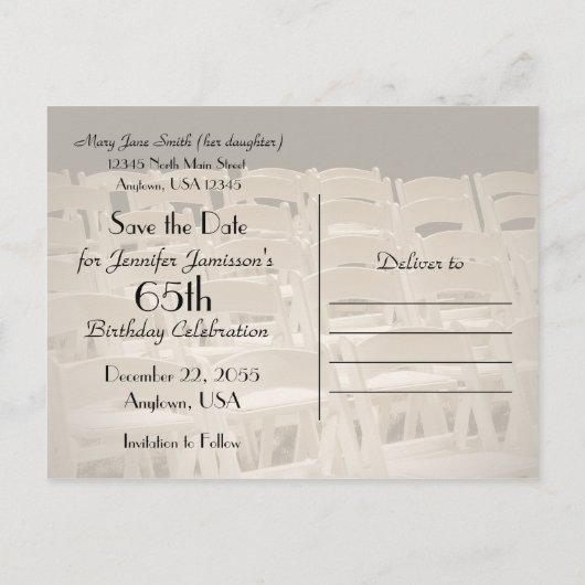 65th誕生日パーティースチェアを保存 案内ポストカード (裏面)