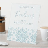 65th誕生日パーティーブルーホワイトスノーフレークへようこそ 台座サイン (インサイチュ)