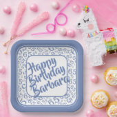 65th誕生日パーティー番号パターンブルーホワイト ペーパープレート (パーティー)