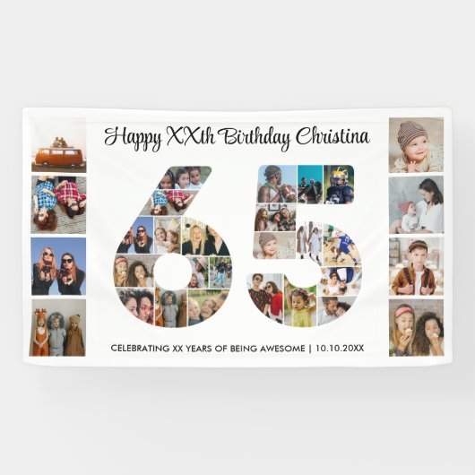 65th誕生日パーティー番号65フォトコラージュ 横断幕 (横)