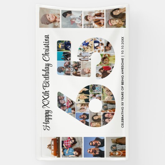 65th誕生日パーティー番号65フォトコラージュ 横断幕 (縦)