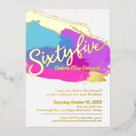 65th誕生日パーティー金ゴールド写真明るい抽象芸術アート 箔招待状